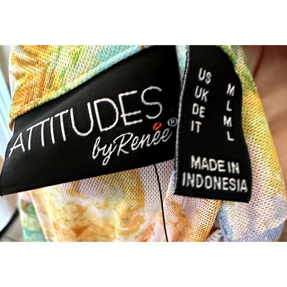 NWT Attitudes by Renee Sz M Italian Villa Print Sheer Coverup Kimono Duster QVC - Picture 7 of 9